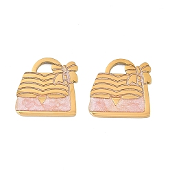 Настоящее золото 18K 304 нержавеющей стальной эмали подвески, прелести мешков, с блеском порошок, реальный 18 k позолоченный, 14.5x14.5x1.3 мм, отверстие : 3x3.5 мм