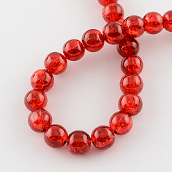 Red Spray Painted Crackle Glass Beads Strands, Round, Red, 12mm, Hole: 1.3~1.6mm, about 66pcs/strand, 31.4 inch