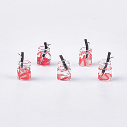 Светло-Коралловый Стеклянные подвески для бутылок, со смолой и полимерной глиной, пластиковые и железные находки, сок, платина, свет коралловый, 18~23x11~14x11 мм, отверстие : 1.8 мм