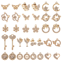 Золотой 34 шт. 17 стили наборы для изготовления ювелирных изделий «сделай сам», включая подвески из сплава стразов и подвески-соединители, золотые, 14~36x13.5~25x2~4 мм, отверстие : 1.6~2.2 мм, 2 шт / стиль