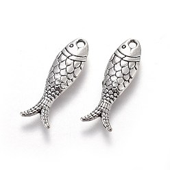 Античное Серебро Тибетский стиль сплава цинка подвески, рыба, античное серебро, 23.5x7.5x3 мм, отверстие : 1.5 мм