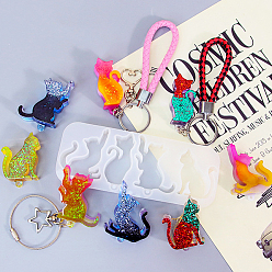 Белый Подвеска в форме кошки, силуэт, силиконовая форма, формы для литья смолы, для уф-смолы, изготовление изделий из эпоксидной смолы, белые, 59x150x15.5 мм, отверстие : 3 мм, внутренний диаметр: 47~57x24~36 мм