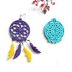 Deep Sky Blue DIY Pendant Silicone Molds, for Earring Making, Resin Casting Molds, For UV Resin, Epoxy Resin Jewelry Making, Flat Round with Flower Pattern, Deep Sky Blue, 77x66x6mm, Hole: 2mm, Inner Diameter: 74x63mm