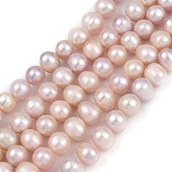 Льняное Полотно Нити из натурального культивированного пресноводного жемчуга, картофель, класс 4а+, белье, 9~10 мм, отверстие : 0.7 мм, около 39~46 шт / нитка, 13.98~15.43'' (33.5~39.2 см)