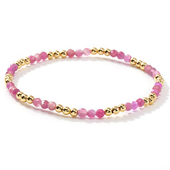 Турмалин Браслеты из натуральных турмалинов и латунных круглых бусин для женщин, золотые, 6.89 дюйм (17.5 см)