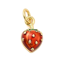 Клубника Латунь эмаль прелести, с целью перехода в кольце, без кадмия, без никеля и без свинца, реальный 18 k позолоченный, клубника, 12x7x4 мм, отверстие : 3.5 мм