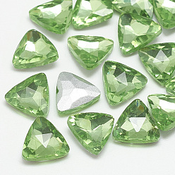 Перидот Заостренные заднее стекло горный хрусталь кабошоны, с покрытием на задной стороне, граненые, треугольные, перидот, 18x18x6 мм