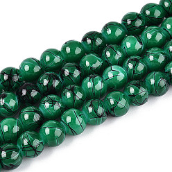 Зеленый Волочильные стеклянные бусины, круглые, зелёные, 8 мм, отверстие : 1.3~1.6 мм, около 100 шт / нитка, 31.4 дюйм