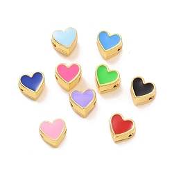 Mixed Color Eco-friendly Rack Plating Brass Enamel Beads, Cadmium Free & Lead Free, Long-Lasting Plated, Real 18K Gold Plated, Heart, Mixed Color, 7x7.5x5mm, Hole: 1.2mm