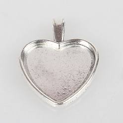 Античное Серебро Старинные тибетском стиле настройки сплава подвеска кабошон, чашки безель с краями, без кадмия, без никеля и без свинца, античное серебро, Сердце лоток: 23x22 mm, 35x27x3 мм, отверстие : 4x7 мм, около 184 шт / кг
