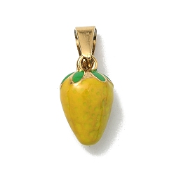 Mango 304 Подвески из нержавеющей стали с эмалированными фруктами и овощами, с 201 защелкой из нержавеющей стали на поручнях, ионное покрытие (ip), золотые, желтые, манго, 12.5x7.5x6.5 мм, отверстие : 5.5x2.5 мм