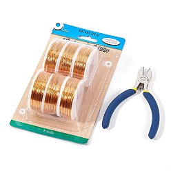 Gold DIY Jewelry Kits, with Aluminum Wire and Iron Side Cutting Pliers, Gold, 1mm, about 23m/roll, 6rolls/set