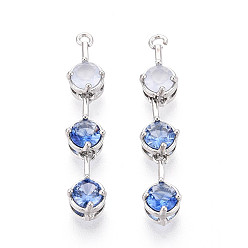 Платинированный Латунные микропаве прозрачные подвески с фианитом, плоско-круглые, Реальная платина, 28~29x5~5.5x4 мм, отверстие : 1 мм