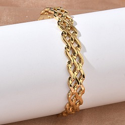 Золотой 304 женские браслеты-манжеты из нержавеющей стали, волна, ионное покрытие (ip), долговечный, золотые, внутренний диаметр: 2.05x2.32 дюйм (5.2x5.9 см)