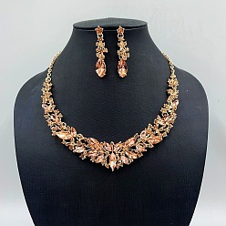 Топаз Сплава горный хрусталь комплектов ювелирных изделий, включают серьги и ожерелья, слезинка/цветок, золотые, топаз, 440 мм