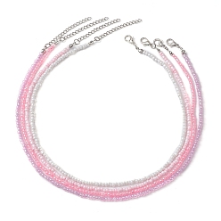 Mixed Color 4Pcs 4 Colors Glass Seed Beaded Necklaces Set, with 304 Stainless Steel Clasps, Mixed Color, 14-5/8~14-3/4 inch(37~37.5cm), 1Pc/color