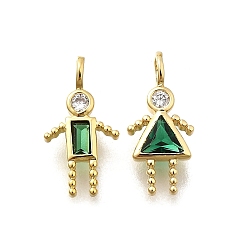Морско-зеленый Латунные микро проложить кубического циркония подвески, 12 амулеты с камнями, соответствующими знаку зодиака, человек, с целью перехода в кольце, без свинца и без кадмия, реальный 18 k позолоченный, цвета морской волны, 14.5~15x7~7.7x2~2.5 мм, отверстие : 2x2.5 мм