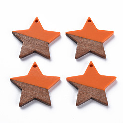 Темно-Оранжевый Подвески из непрозрачной смолы и ореха, два тона, звезда, темно-оранжевый, 26x28.5x3 мм, отверстие : 1.8 мм