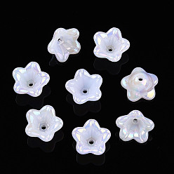 Кремово-белый Переливающиеся акриловые шапочки для бусин, с покрытием AB цвета, 5-лепестков цветка, кремово-белые, 12.5x12.5x6.5 мм, отверстие : 1.5 мм