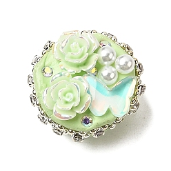 Зеленый Ручной полимерной глины шариков Rhinestone, с использованием смолы, АБС-пластика, искусственного жемчуга и железа., бусины в виде диско-шаров с цветами и бабочками, зелёные, 21~23x15~17 мм, отверстие : 1.8 мм