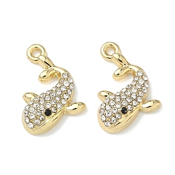 Whale Сплава кристалла горный хрусталь подвески, подвески на тему океана, золотые, кит, 19.5x15.5x4.5 мм, отверстие : 1.6 мм