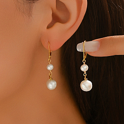 Золотой Круглые серьги с застежкой-молнией из латуни, с культивированным жемчугом, золотые, 40x9 мм