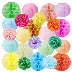 Mixed Color 24Pcs 24 Styles Paper Round Lantern Party Decor, Mixed Color, 205~300mm, 1pc/style