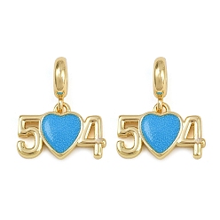 Золотой Латунные подвески цвета глубокого небесно-голубого эмали в европейском стиле, 5 сердце 4 подвески с большим отверстием долговечное покрытие, без кадмия и без свинца, стойки покрытие, золотые, 18 мм, отверстие : 3.8 мм
