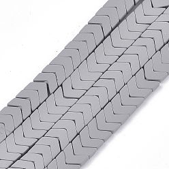 Light Grey Spray Painted Non-magnetic Synthetic Hematite Beads Strands, Matte Style, Arrow/Chevron, Light Grey, 7x8x3mm, Hole: 0.7mm, about 96pcs/strand, 15.9 inch