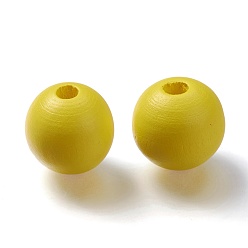 Yellow Painted Natural Wood Beads, Round, Yellow, 16mm, Hole: 4mm