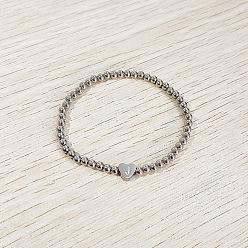 Letter J 304 эластичные браслеты из нержавеющей стали для женщин, сердце с письмом, цвет нержавеющей стали, буква J, внутренний диаметр: 2.24 дюйм (5.7 см)