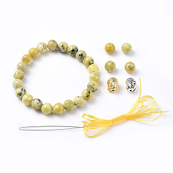 Natürlichen Türkis Stretch-Armbänder, mit natürlichen gelben Türkisperlen, Buddha-Kopf-Legierungsperlen und elastischer Faserdraht, 2 Zoll (5 cm)