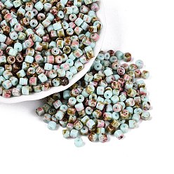 Pale Turquoise Opaque Picasso Glass Beads, Column, Pale Turquoise, 4x3.5mm, Hole: 0.9~1mm, about 3461pcs/pound