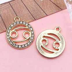 Рак Подвески из хрусталя из цинкового сплава, плоско-круглые, созвездие, золотой свет, рак, 21x18 мм
