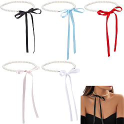 (52) Непрозрачная лаванда 5 шт. 5 цвета, АБС-пластик, жемчужные круглые бусины с полиэстеровым шнуром, ожерелья для женщин, разноцветные, 47.24 дюйм (120 см), 1 шт / цвет