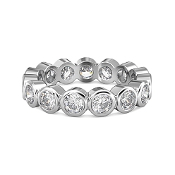 Platinum Anti-Tarnish Rhodium Plated 925 Sterling Silver Round Finger Ring, Clear Cubic Zirconia Ring for Women, Platinum, 4.5mm, Inner Diameter: US Size 6 3/4(17.1mm)