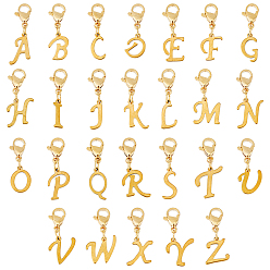 Letter A~Z 26Pcs 304 Stainless Steel Letter Pendant Decorations, Lobster Claw Clasps Charms, for Keychain, Purse, Backpack Ornament, Golden, Letter A~Z, 25~29mm, 26pcs/set, 1 set/box