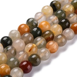 Rutilated Кварц Природные Rutilated кварцевые нити бисера, круглые, 6 мм, отверстие : 0.9 мм, около 66 шт / нитка, 15.63'' (39.7 см)