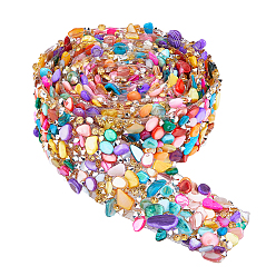 Разноцветный Отделка лентой из натуральных драгоценных камней и пластиковых бусин, сетчатая лента для одежды, аксессуары для одежды, красочный, 1~1-1/8 дюйм (25~30 мм), около 1.09 ярдов (1 м) / шт