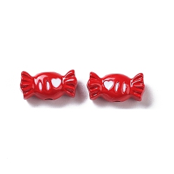 Crimson Spray Printed Alloy Beads, with Enamel, Candy, Crimson, 6.5x12.5x5mm, Hole: 1.6mm