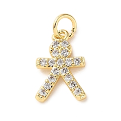 Gingerbread Man Латунные микро проложить кубического циркония прелести, без кадмия и без свинца, с целью перехода в кольце, реальный 18 k позолоченный, Колобок, 14.5x10x2 мм, отверстие : 3.2 мм