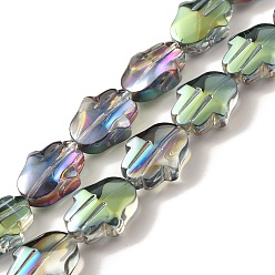 Colorful Transparent Electroplate Glass Beads Strands, Half Rainbow Plated, Hamsa Hand, Colorful, 17.8x13.5x7.5mm, Hole: 1.3mm, about 40pcs/strand, 27.95 inch(71cm)