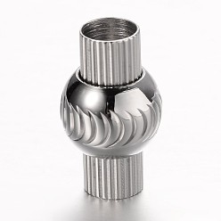 Stainless Steel Color Tarnish Resistant Column 304 Stainless Steel Magnetic Clasps with Glue-in Ends, Stainless Steel Color, 20x11.5mm, Hole: 6mm