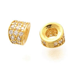 Настоящее золото 18K 925 бусины из стерлингового серебра с микропаве, прозрачные бусины из кубического циркония, плоско-круглые, реальный 18 k позолоченный, 5x4 мм, отверстие : 2.5 мм