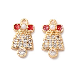 Колокол Латунные микро проложить кубического циркония подвески, Новогодняя тема, реальный 18 k позолоченный, с эмалью, колокол, 15x8x2.5 мм, отверстие : 1.5 мм