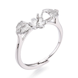 Платинированный Цветок и бант из латуни с микропаве из прозрачных кубических цирконий, регулируемые настройки колец, за половину пробурено бисера, без кадмия, без никеля и без свинца, Реальная платина, штифты : 0.8 мм, 7.1 мм, внутренний диаметр: 18~19 мм