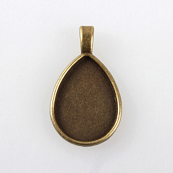 Античная Бронза Сеттинги для кабошонов или кулона, сплав, тибетский стиль , чашки безель с краями, слеза, без кадмия, без никеля и без свинца, античная бронза, лоток : 25x18 мм, 36x21x2.8~2.9 мм, Отверстие : 6~7x4 мм , около 215~225 шт / 1000 г