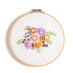 Colorful Flower Pattern DIY Embroidery Starter Kits, Including Embroidery Cloth & Thread, Needle, Instruction Sheet, Colorful, 330x330mm