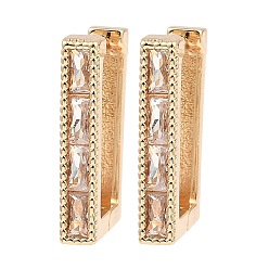 Light Gold Серьги-кольца из латуни с цирконием, прямоугольные, золотой свет, 18x3x13.5 мм