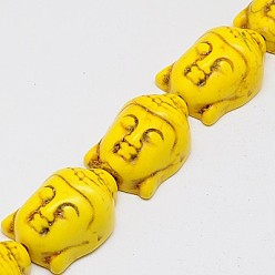 Золотистый Синтетических нитей бирюзовые бусы, окрашенные, Будда, золотые, 29x20x13 мм, Отверстие : 1 мм , около 90 шт / 1000 г